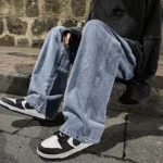 2025 New Men's Jeans Korean Casual Pants High Street Straight Student Loose Wide Black Grey Blue Baggy Denim Pants - Image 5