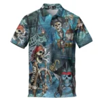 Polo Skull Hawaiian Shirts For Men Skeleton Mens Golf Polo Shirts - Image 4