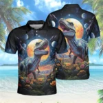 Dinosaur Island Graphic Polo Shirts For Men Clothes Harajuku Fashion - Image 3
