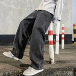 2025 New Men's Jeans Korean Casual Pants High Street Straight Student Loose Wide Black Grey Blue Baggy Denim Pants - Image 3
