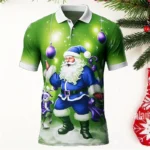 Christmas Santa Claus Polo Shirt For Men 3D Print Casual Short Sleeve - Image 2