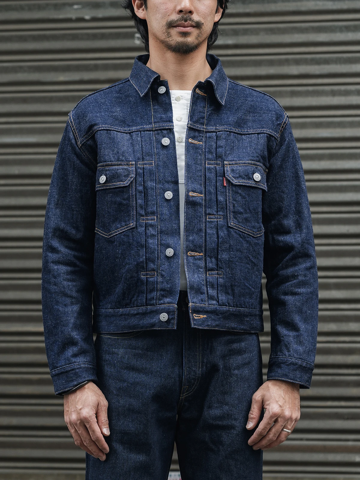 kf-S43b6110d960b48fd87c26be945219384a Rugged Bronson Lot Jean Jacket War Model Blue Selvage Denim Blouse - Image 1