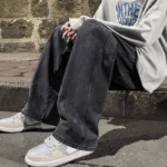 Trendy Men Jeans Spring Autumn Loose Straight High Street Casual Wide Leg Long Trousers