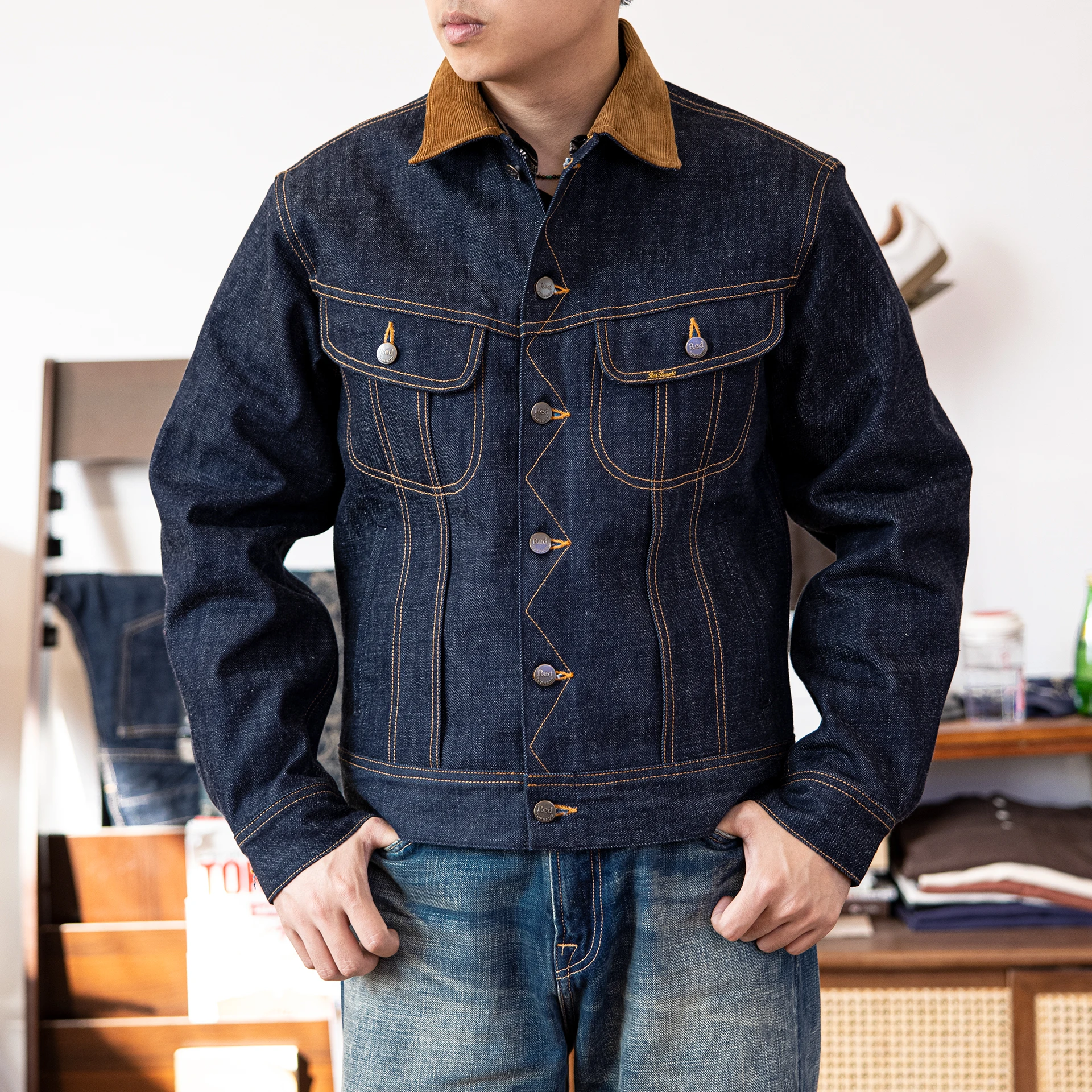kf-S5788f1791e604b12865cf3a84adb470a2 Big Size 18oz High Quality Cotton Denim Jacket Casual Stylish - Image 1
