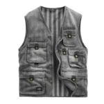 Mens Cargo Denim Vest Multi Pockets Sleeveless Jacket Fashion Washed Jeans - Image 2