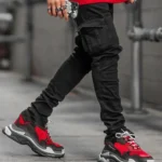 Street Elastic Jeans Men Denim Cargo Pants Wash Solid Color Multi Pockets - Image 2