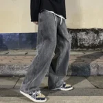 2025 New Men's Jeans Korean Casual Pants High Street Straight Student Loose Wide Black Grey Blue Baggy Denim Pants
