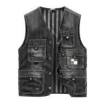 Mens Cargo Denim Vest Multi Pockets Sleeveless Jacket Fashion Washed Jeans - Image 3