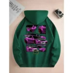 Men's new fashion hoodie, casual daily drawstring hooded sweatshirt car print - Image 5