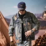 Men's Casual Denim Jacket Vintage Workwear Collared American