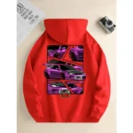 Men's new fashion hoodie, casual daily drawstring hooded sweatshirt car print - Image 3