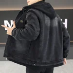 Winter New Men's Thicken Warm Denim Jacket Cotton Loose Hooded jean Outwear Coat Solid Denim jacket Men Casual Couple Streetwear - Image 3