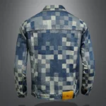 Autumn Vintage Checkered Denim Jacket for Men Flip Collar Single Breasted - Image 2