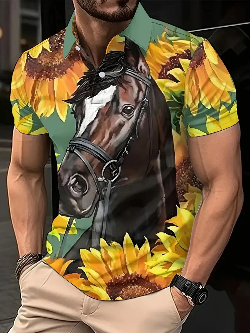 kf-Sa70ecfdf5770499d8749dff4931b6b782 Harajuku Horse Graphic Polo Shirts For Men New Summer Short Sleeve Golf Tees 3D Printed Polo Shirt Horse Lover Loose Streetwear - Image 1