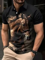 Harajuku Horse Graphic Polo Shirts For Men New Summer Short Sleeve Golf Tees 3D Printed Polo Shirt Horse Lover Loose Streetwear - Image 2