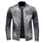 Vintage Plus-size Denim Jackets Men Casual Stand Collar Moto Biker Outerwear Coats - Image 5