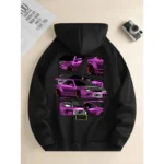 Men's new fashion hoodie, casual daily drawstring hooded sweatshirt car print - Image 2