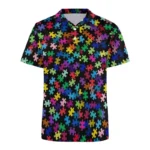 Autism Awareness Colorful Puzzle 3D Print Polo Shirt For Men - Image 2