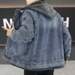 Winter New Men's Thicken Warm Denim Jacket Cotton Loose Hooded jean Outwear Coat Solid Denim jacket Men Casual Couple Streetwear - Image 2