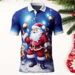 Christmas Santa Claus Polo Shirt For Men 3D Print Casual Short Sleeve - Image 3