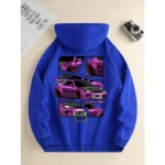 Men's new fashion hoodie, casual daily drawstring hooded sweatshirt car print - Image 4