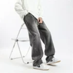 Jeans Men Wide Leg Pants Denim Pant Gradation Straight Trousers Regular High Waist Splice Casual Loose Autumn Winter 2024