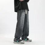 Jeans Men Wide Leg Pants Denim Pant Gradation Straight Trousers Regular High Waist Splice Casual Loose Autumn Winter 2024 - Image 2