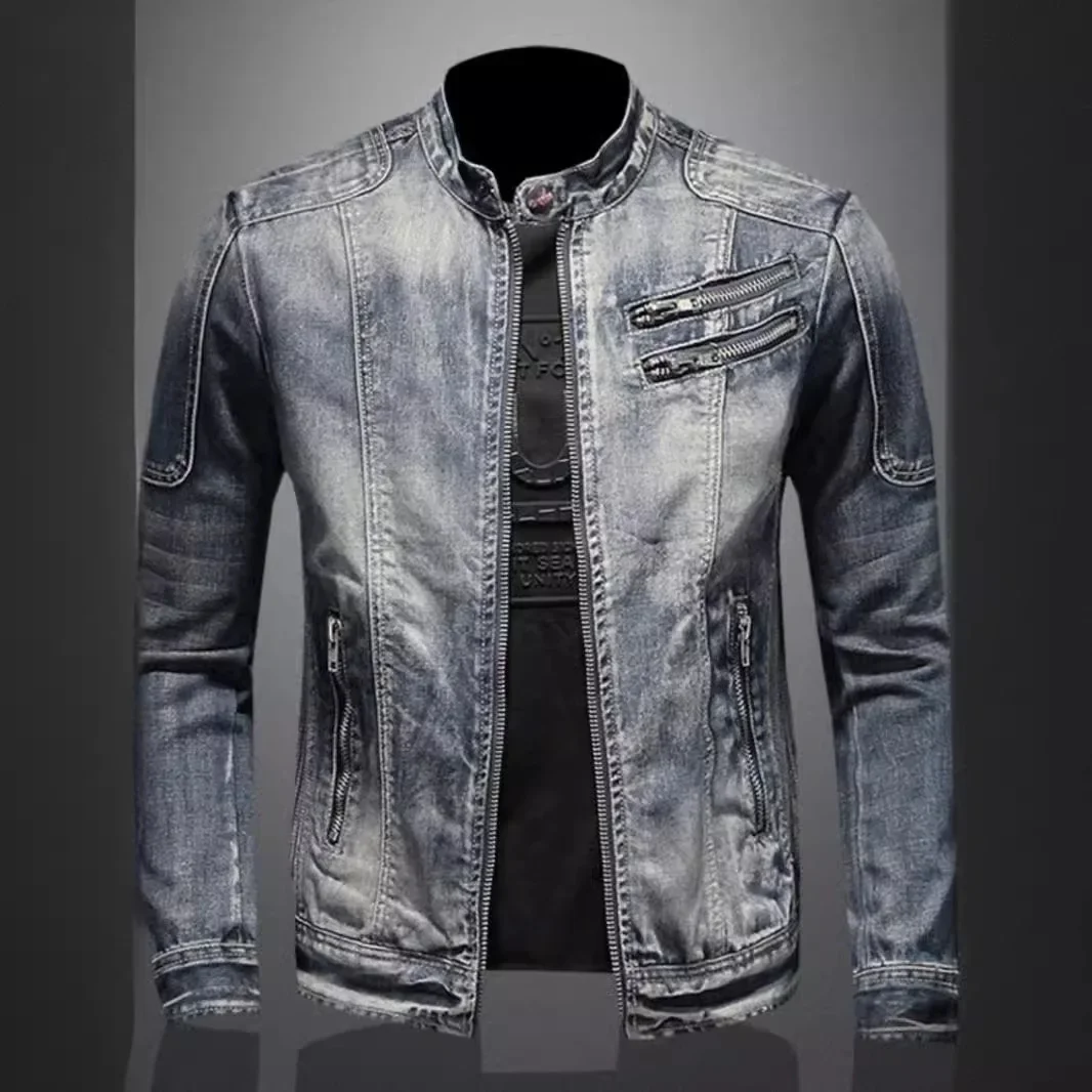 kf-Se42e9c638dc14f0e929f5d599576022fi Vintage Plus-size Denim Jackets Men Casual Stand Collar Moto Biker Outerwear Coats - Image 1