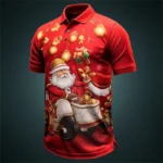 Christmas Santa Claus Polo Shirt For Men 3D Print Casual Short Sleeve