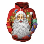 Santa Claus Graphic Hoodies for Men, Funny Christmas Casual Pullover Hoodie - Image 3