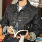 Cotton 16 Oz Outerwear Casual Stylish Raw Unwashed Denim Coat - Image 2